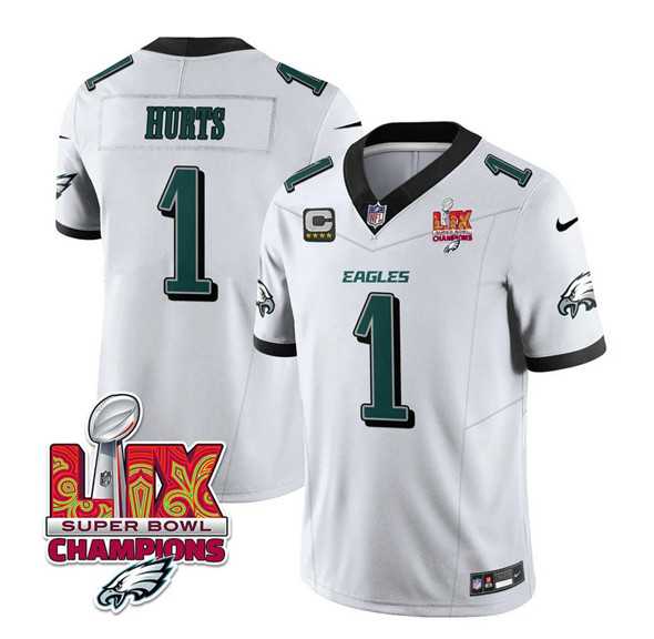 Men & Women & Youth Philadelphia Eagles #1 Jalen Hurts White 2025 Eagles Logo Super Bowl LIX Patch New F.U.S.E. Vapor Untouchable Limited Stitched Jersey Dzhi->philadelphia eagles->NFL Jersey